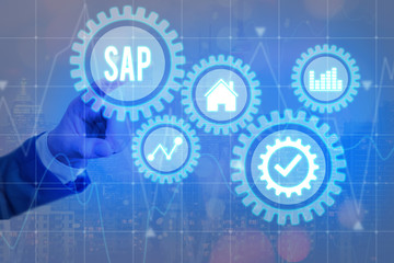 Poster - writing note showing sap. business concept for sap business process automation software. erp enterpr