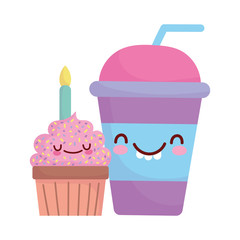 Wall Mural - cupcake with candle cup menu character cartoon food cute