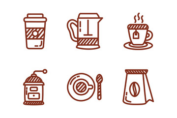 Poster - bundle of coffee and tea line style icon