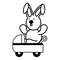 Poster - rabbit with baby car on white background, baby toys