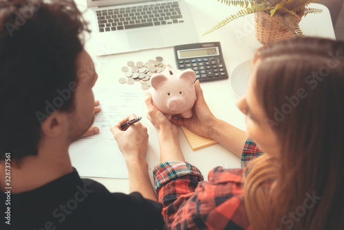 Fotomural Home budget, family finance with piggy bank
