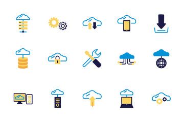 Wall Mural - bundle of cloud computing lineal colors style icons