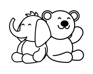 Canvas Print - elephant and teddy bear on white background, baby toys