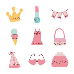 Sticker - set of icons of color pink for girl