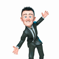 businessman cartoon doing a tackle pose with smile in white background