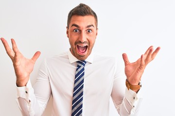 Wall Mural - Young handsome elegant business man over isolated background celebrating crazy and amazed for success with arms raised and open eyes screaming excited. Winner concept