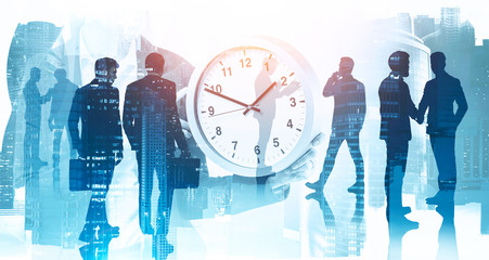 Canvas Print - Business team with clock in city, time management