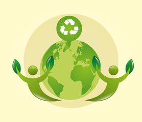 Wall Mural - eco friendly poster with earth planet and recycle symbol