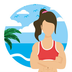 Sticker - young woman athlete on the beach