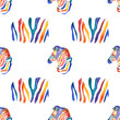 watercolor pattern with colorful zebra elements