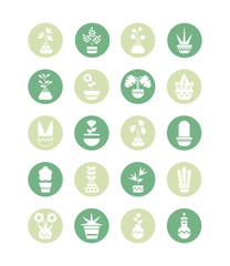 Sticker - set of icons houseplants with potted, block and flat style icon