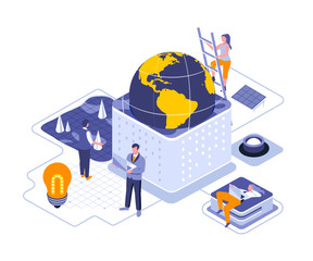 Poster - Earth Day landing page vector template. Annual eco event celebration website header UI layout with isometric illustration. Environment protection, saving nature web banner isometry concept