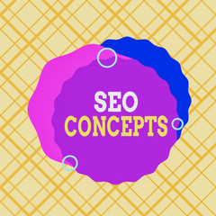 Poster - Writing note showing Seo Concepts. Business concept for a process of increasing the quality of website traffic Asymmetrical format pattern object outline multicolor design