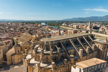 Wall Mural - View of Tortosa Cathedral and city buildings, Catalonia, Tarragona, Spain.