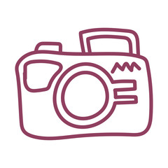 Sticker - photographic camera on white background, line style icon