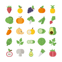 Wall Mural - set of icons of fresh fruits and vegetables