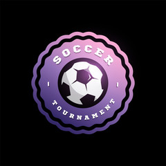 Football soccer circular vector logo. Modern professional Typography sport retro style vector emblem and template logotype design. Football colorful logo