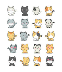 Wall Mural - set of cute cats on white background