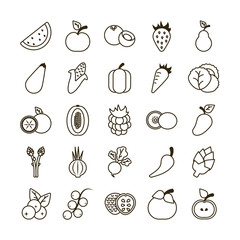 Wall Mural - set of icons of fresh fruits and vegetables, line style icon
