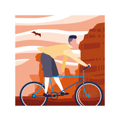 Canvas Print - man with bicycle, man with healthy lifestyle