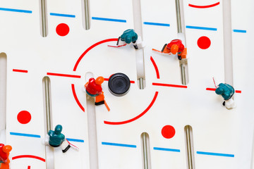 A old fashion manual hockey game for kids macro view.