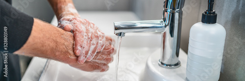 Fotomural Corona virus travel prevention wash hands with soap and hot water