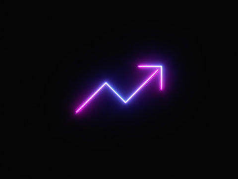 Blue and purple neon light icon isolated in black background. Vibrant colors, laser show. 3d rendering - illustration.