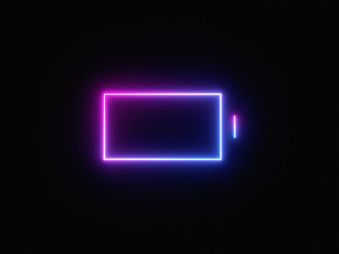Blue and purple neon light icon isolated in black background. Vibrant colors, laser show. 3d rendering - illustration.
