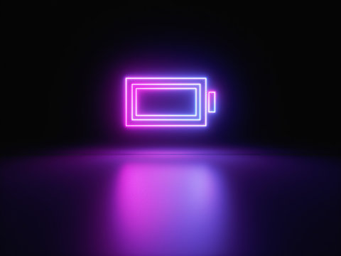 Blue and purple neon light icon isolated in black background. Vibrant colors, laser show. 3d rendering - illustration.