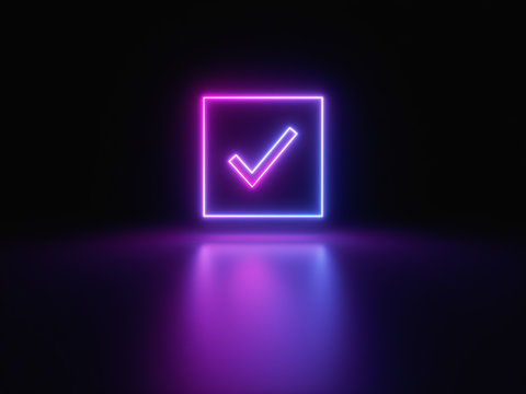 Blue and purple neon light icon isolated in black background. Vibrant colors, laser show. 3d rendering - illustration.
