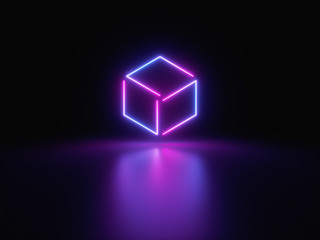 Poster - Blue and purple neon light icon isolated in black background. Vibrant colors, laser show. 3d rendering - illustration.
