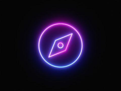 Blue and purple neon light icon isolated in black background. Vibrant colors, laser show. 3d rendering - illustration.