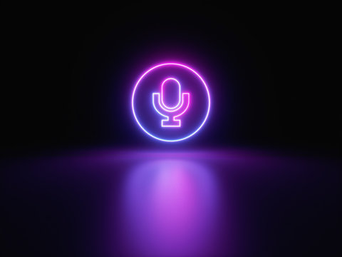 Blue and purple neon light icon isolated in black background. Vibrant colors, laser show. 3d rendering - illustration.