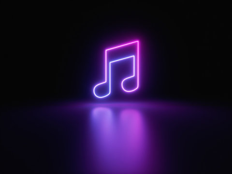 Blue and purple neon light icon isolated in black background. Vibrant colors, laser show. 3d rendering - illustration.
