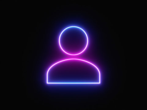 Blue and purple neon light icon isolated in black background. Vibrant colors, laser show. 3d rendering - illustration.