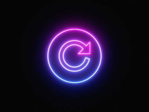 Blue and purple neon light icon isolated in black background. Vibrant colors, laser show. 3d rendering - illustration.