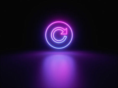 Blue and purple neon light icon isolated in black background. Vibrant colors, laser show. 3d rendering - illustration.