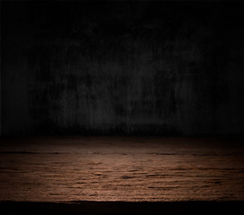 Wall Mural - wooden dark desk studio free space for your decoration product.black background with space for your 