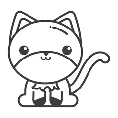 Sticker - cute cat on white background, line style icon