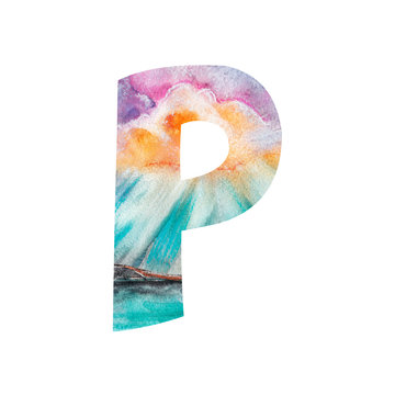 Letter P on white background with Power drawing by pastel.