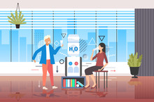 Man Woman Drinking Water Near Cooler Colleagues Couple Refreshing During Break Time Concept Modern Office Interior Horizontal Full Length Vector Illustration