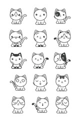 Canvas Print - set of cute cats on white background, line style icon