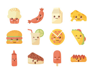 Poster - set of icons kawaii food on white background