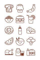 Poster - set of icons kawaii food , line style icon