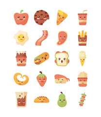 Poster - set of icons kawaii food on white background