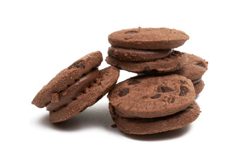 Poster - cookies with chocolate drops and chocolate cream Isolated