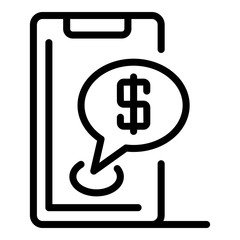 Canvas Print - Smartphone money chat icon. Outline smartphone money chat vector icon for web design isolated on white background