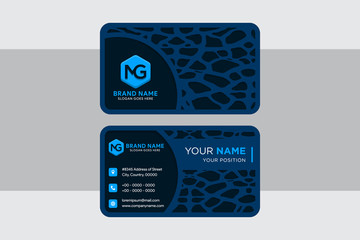Poster - dark blue business card with overlapping 3d pattern of abstract hole like stone. Luxury business cards vector template. Simple style also modern and elegant, Easy to customize it to fit your needs.