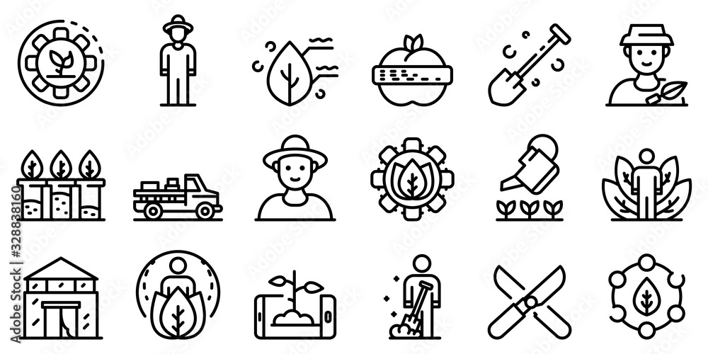 Agronomist icons set. Outline set of agronomist vector icons for web design isolated on white background - obrazy, fototapety, plakaty 