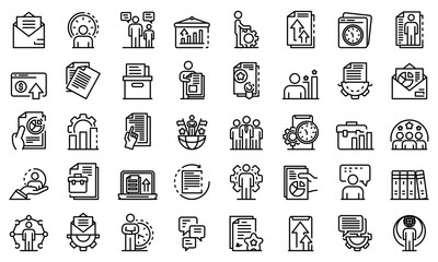 Poster - Office manager icons set. Outline set of office manager vector icons for web design isolated on white background